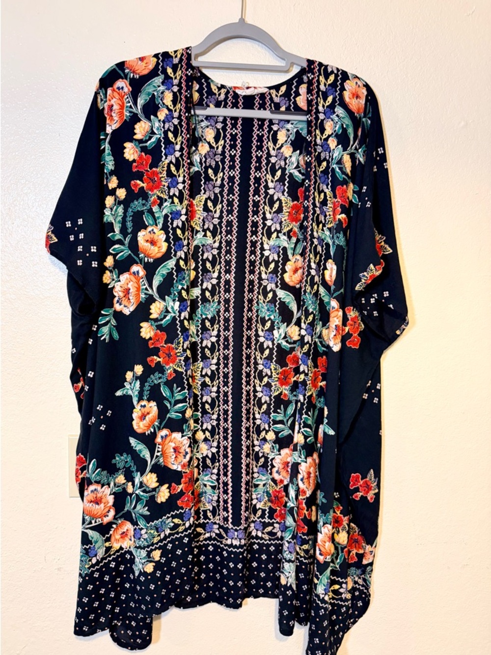 Floral Black Open-Front Kimono Cardigan